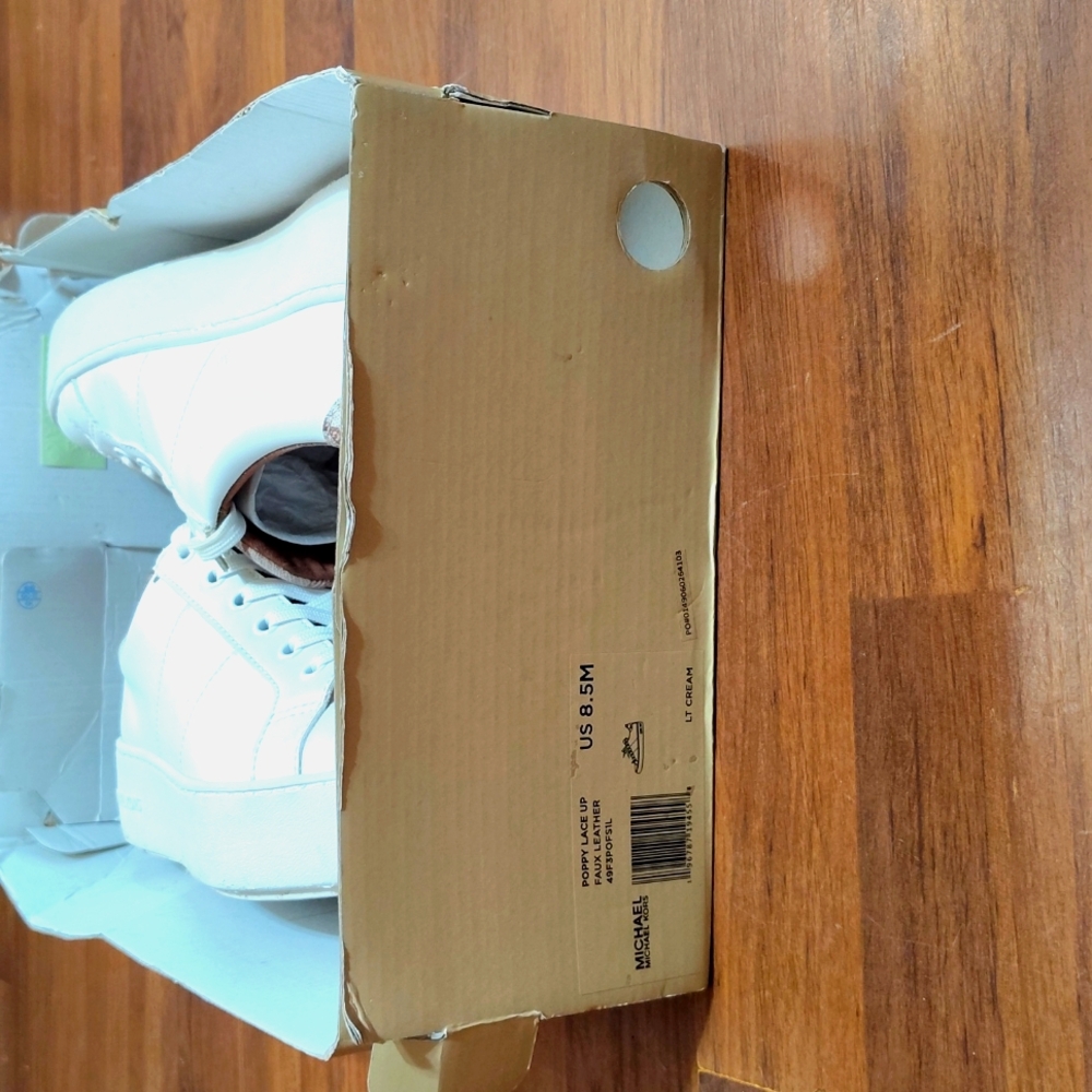 Michael Kors Poppy (Lace Up Sneakers) Sz 8.5M Cream/Brown - Picture 6 of 7